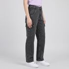Women's Charcoal Straight Fit Cargo Jeans, Dark Grey, small