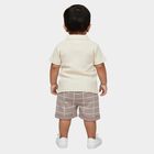 Infants' Beige Cotton Polo Neck Textured Baba Suit, गहरा पीला, small