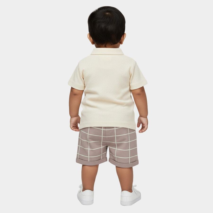 Infants' Beige Cotton Polo Neck Textured Baba Suit, गहरा पीला, large