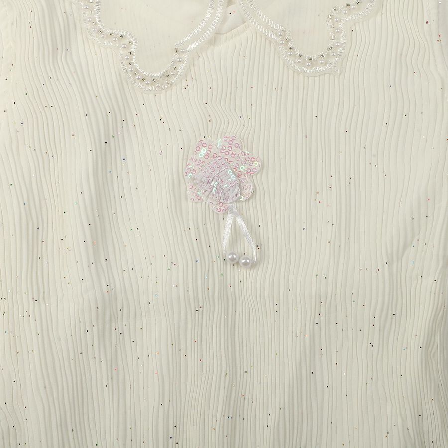 Girls White Peter Pan Collar Regular T-Shirt, सफ़ेद, large