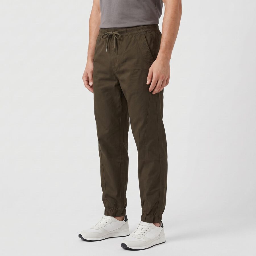 Men's Olive Green Slim Fit Jogger Trousers, ओलिव, large