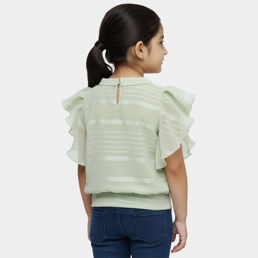 Girls' Light Sage Green Peter Pan Collar Romantic T-Shirt, Light Green, large