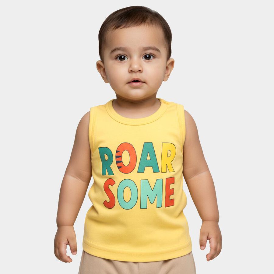 Infants Bright Yellow Cotton Round Neck Casual Vest, पीला, large image number null