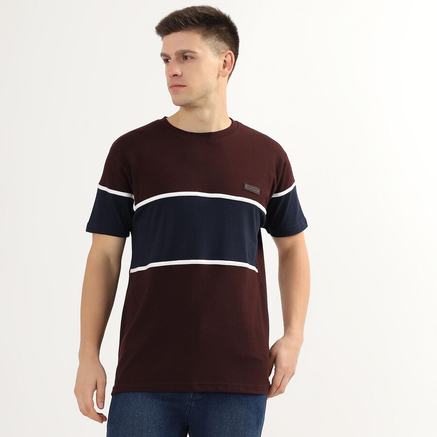 Men's Round Neck Half Sleeves T-Shirt, Wine, large image number null
