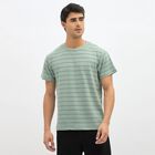 Men's Light Sage Green Round Neck Striped T-Shirt, Light Green, small image number null