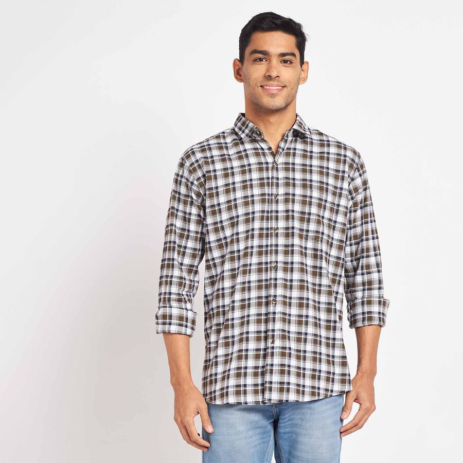 Cotton Checks Casual Shirt, ओलिव, large image number null