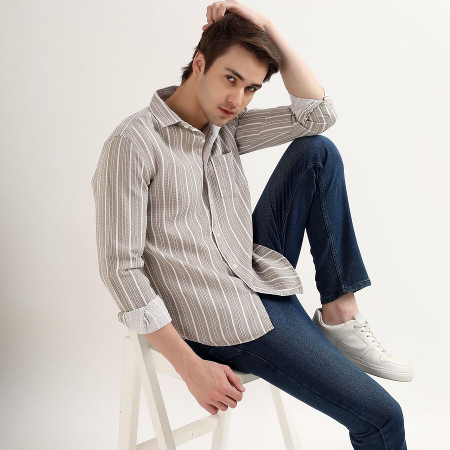 Men's 100% Cotton Regular Collar Casual Shirt, Khaki, large image number null