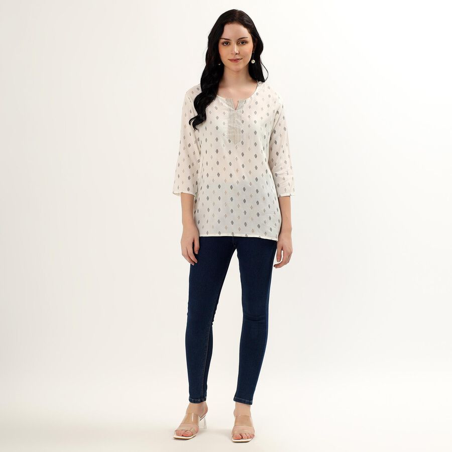 Women's Ivory Round Neck Printed Kurti, Off White, large image number null