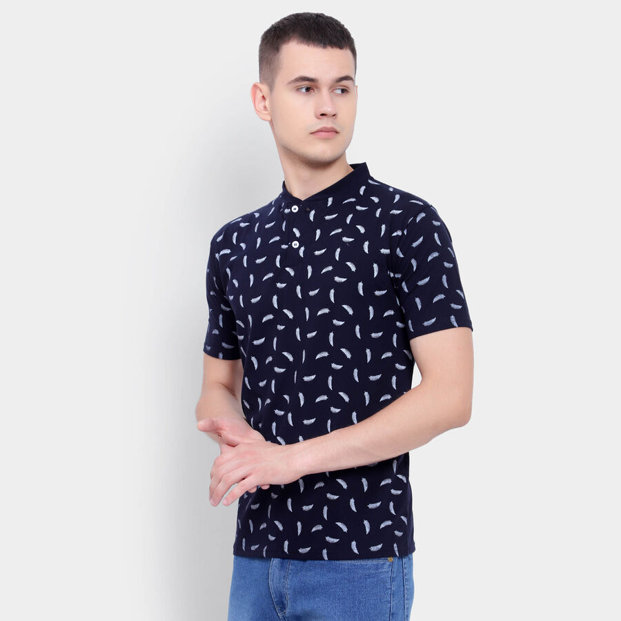 Printed Henley T-Shirt, नेवी ब्लू, large image number null