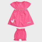 Infants' Bright Pink Cotton Smocked Embroidered Frock with Bloomers, हल्का गुलाबी, small