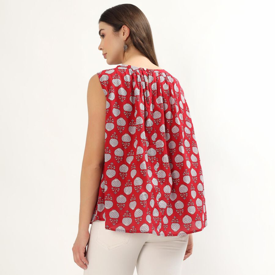 Women's Maroon Cotton Notch Neck Floral Printed Kurti, Maroon, large