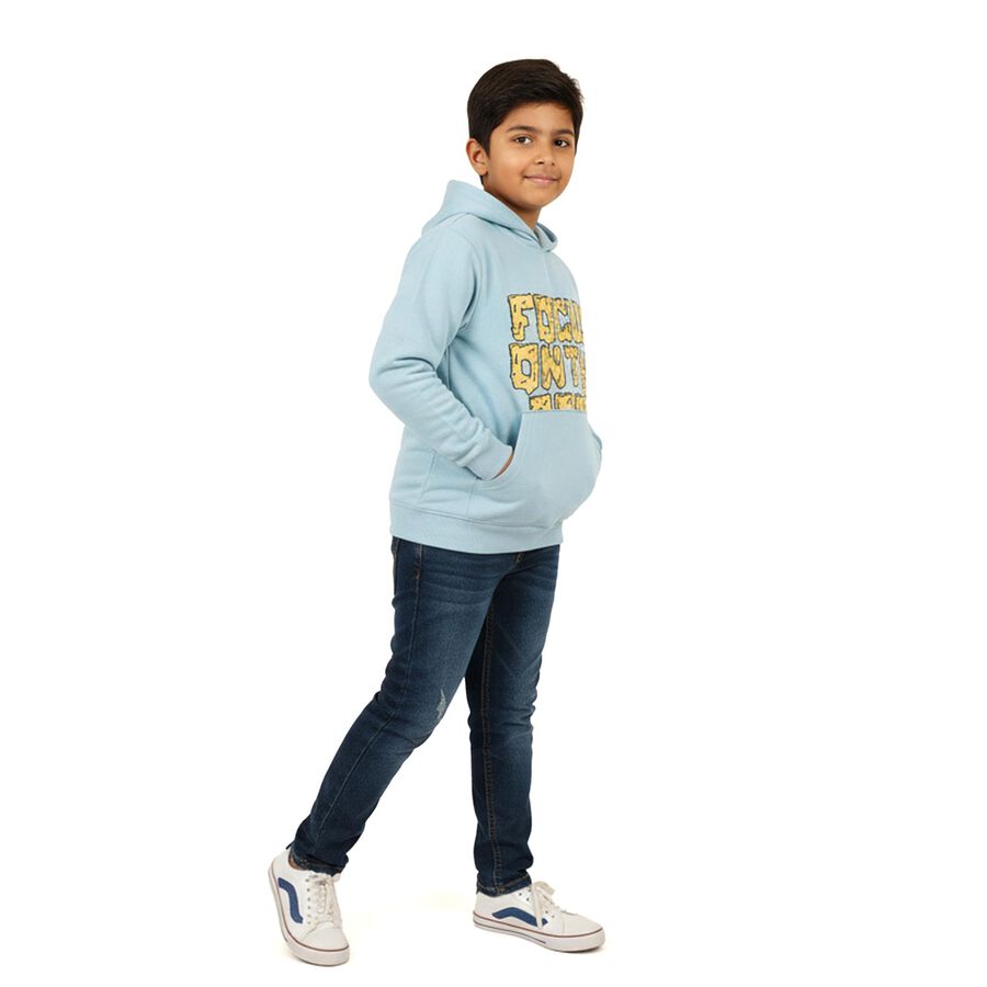 Boys Light Powder Blue Hoodie Neck Casual Sweatshirt, हल्का नीला, large image number null