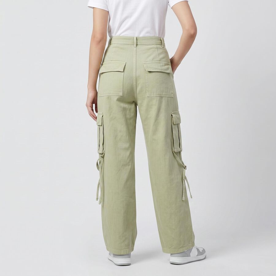Women's Green Straight Fit Cargo Style Jeans, Green, large
