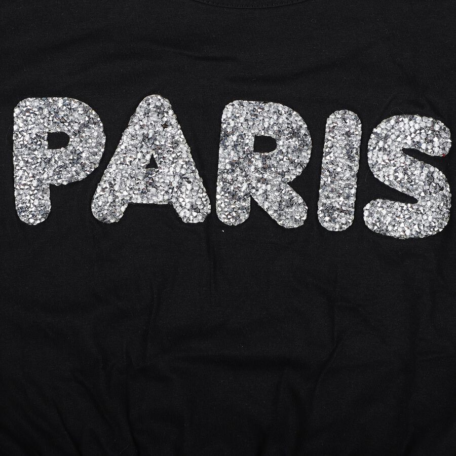 Girls Black Cotton Round Neck Casual T-Shirt, काला, large