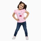 Girls Light Pink Cotton Round Neck Casual T-Shirt, Pink, small