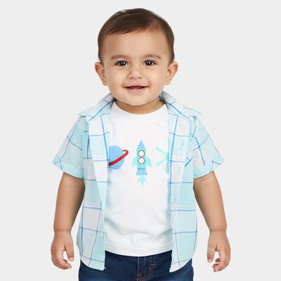 Infants Light Blue Cotton Half Sleeve Collared Casual Shirt