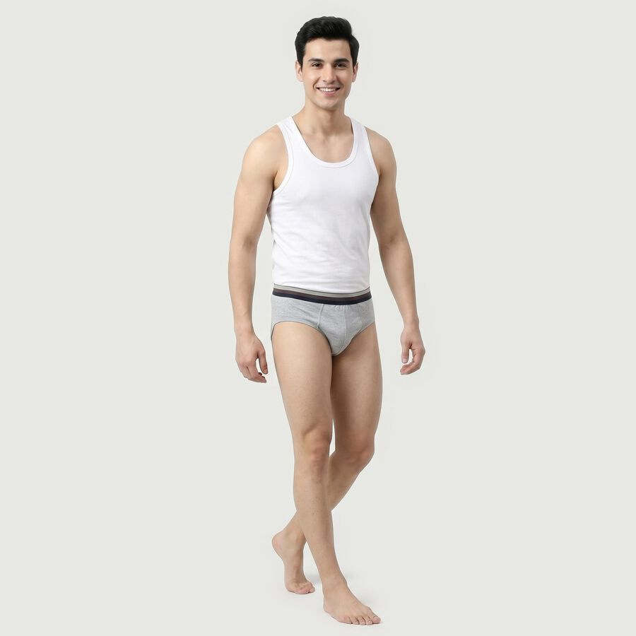 Men's Grey Regular Fit Solid Briefs, मिश्रित हल्का ग्रे, large