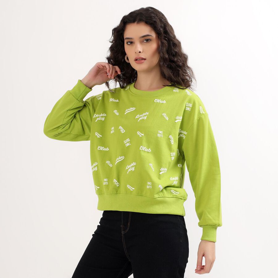 Women's Bright Lime Green Crew Neck Casual Sweatshirt, Light Green, large image number null