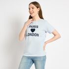 Ladies' 100% Cotton Round Neck T-Shirt , हल्का नीला, small