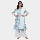 Women's White 100% Cotton Notch Neck Printed Kurta, Off White, small