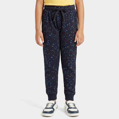 Girls' Navy Blue Jogger Floral Printed Pyjama