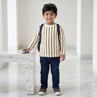 Boys White Crew Neck Regular Striped T-Shirt, White, small