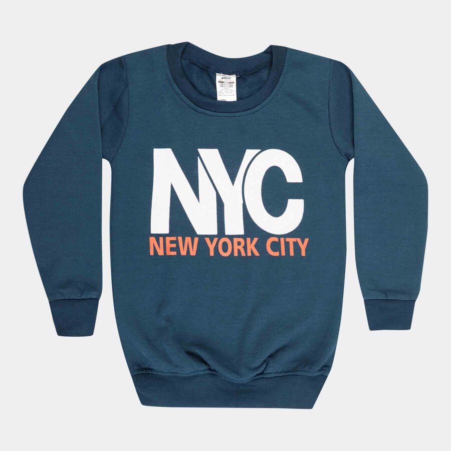 Boys Round Neck Sweatshirt, Teal Blue, large image number null