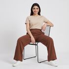 Women's Brown Wide Leg Solid Track Pants, Brown, small