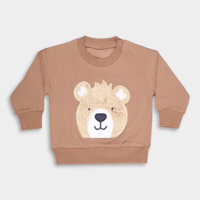 Infants Muted Beige Cotton Crew Neck Casual Sweatshirt