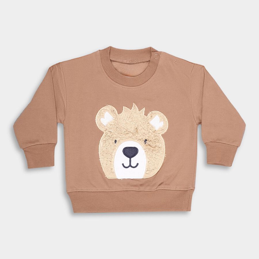 Infants Muted Beige Cotton Crew Neck Casual Sweatshirt, गहरा पीला, large image number null