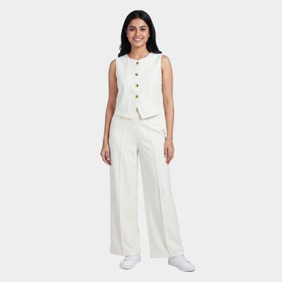 Women's White Solid Co-ord Set
