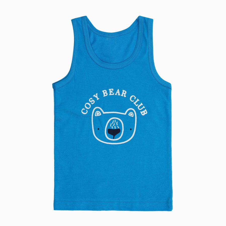 Infants Bright Blue Cotton Round Neck Casual Vest, मध्यम नीला, large image number null