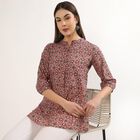Women's Pink Notch Neck Floral Printed Kurti, Pink, small