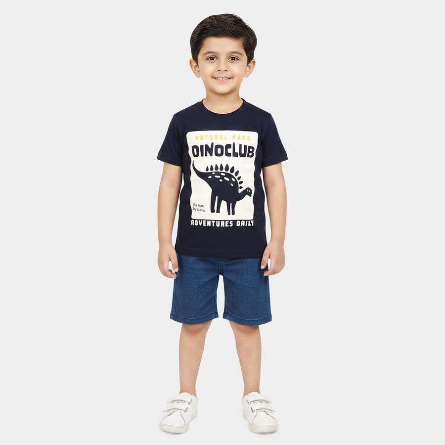 Boys Navy Blue 100% Cotton Crew Neck Graphic Print Baba Suit, नेवी ब्लू, large