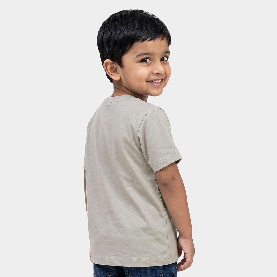 Boys Grey Cotton Round Neck Regular Boys T-Shirt, Light Grey, large