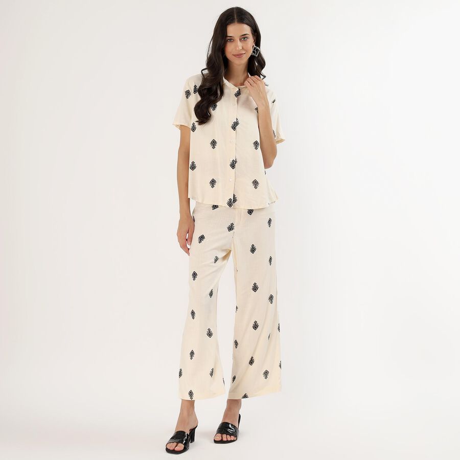 Women's Eggshell White Geometric Printed Co-ord Set, White, large