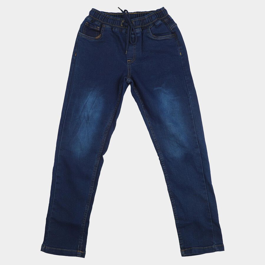 Boys' Navy Blue Straight Fit Washed Jeans, गहरा नीला, large