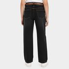 Girls Black Straight Fit Button Fly Jeans, काला, small