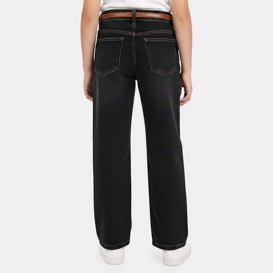 Girls Black Straight Fit Button Fly Jeans, काला, large