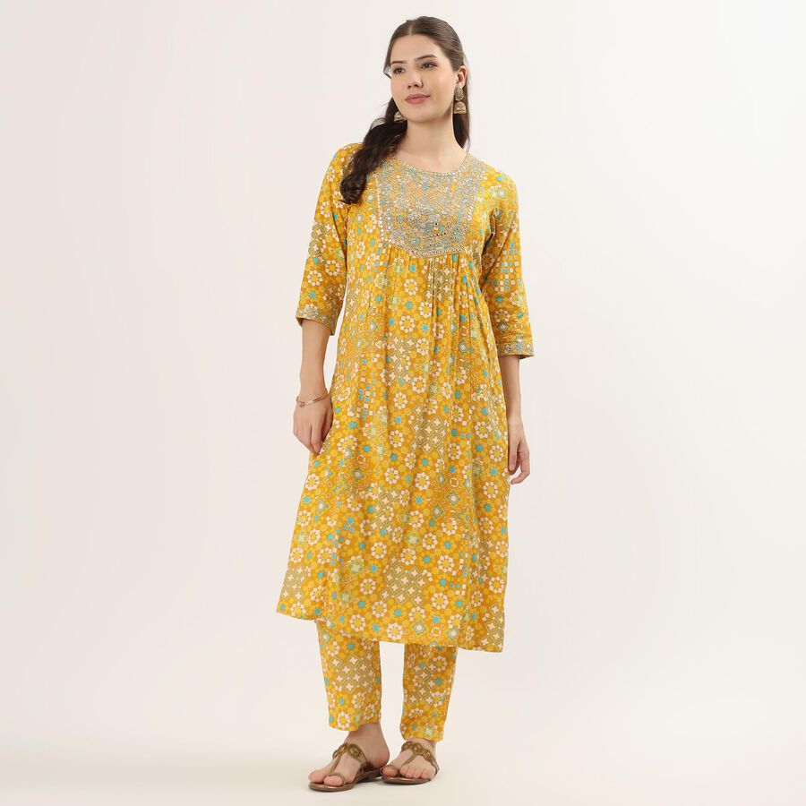 Women's Mustard Floral Printed Ethnic Set, Mustard, large