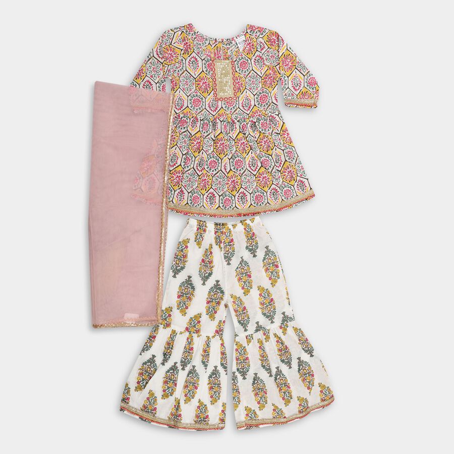 Girls' 100% Cotton Fusion Set, ऑफ व्हाइट, large image number null