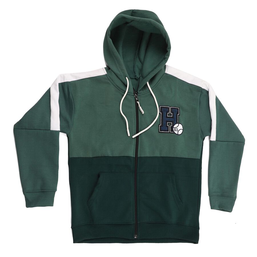 Boys Dark Green and Green Hoodie Neck Casual Sweatshirt, गहरा हरा, large image number null