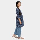 Girls' Navy Blue Round Neck Printed Flared Kurta and Palazzo Fusion Set, नेवी ब्लू, small