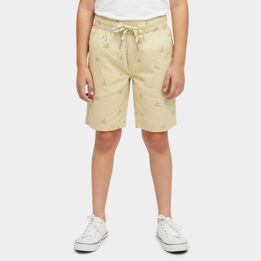 Boys Beige Regular Fit Textured Bermuda Shorts, Beige, large