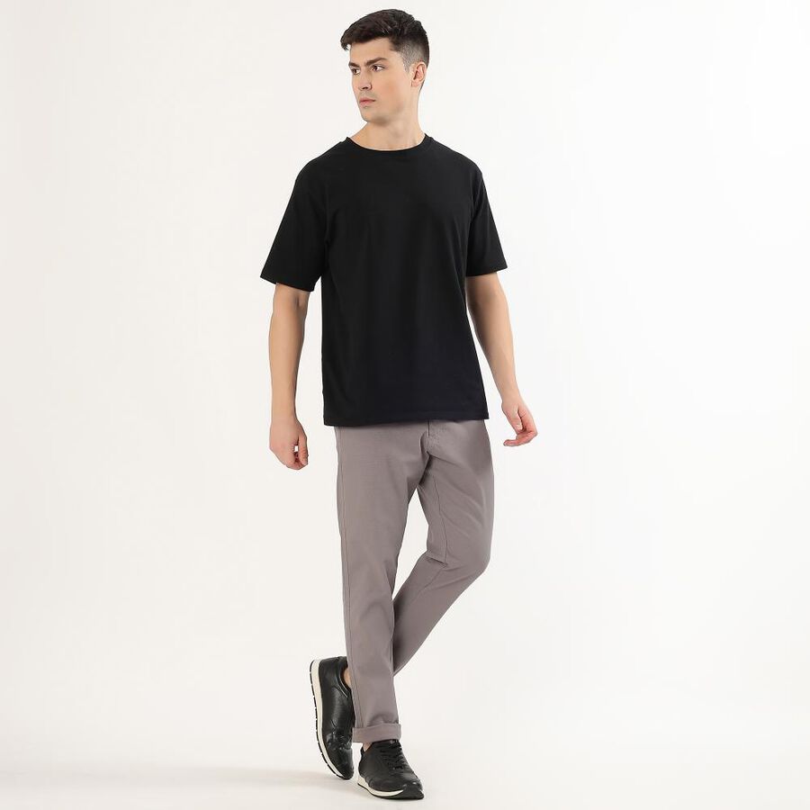 Men's Muted Taupe Slim Fit Flat-Front Casual Trousers, हल्का ग्रे, large image number null