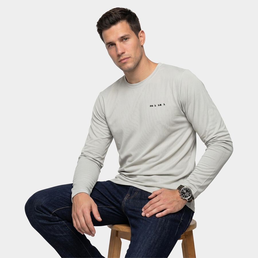 Men's Grey Round Neck Regular T-Shirt, हल्का ग्रे, large