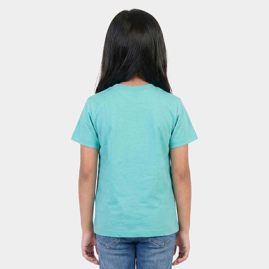 Girls Aqua Round Neck Regular T-Shirt, एक्वा, large