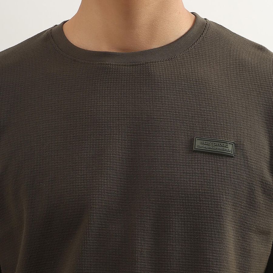 Men's Dark Olive Green Round Neck T-Shirt, Dark Green, large image number null