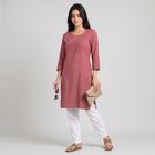 Women's Purple Keyhole Neck Embroidered Kurta, Purple, small