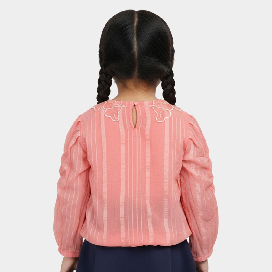 Girls' Pink Round Neck Romantic T-Shirt, हल्का गुलाबी, large